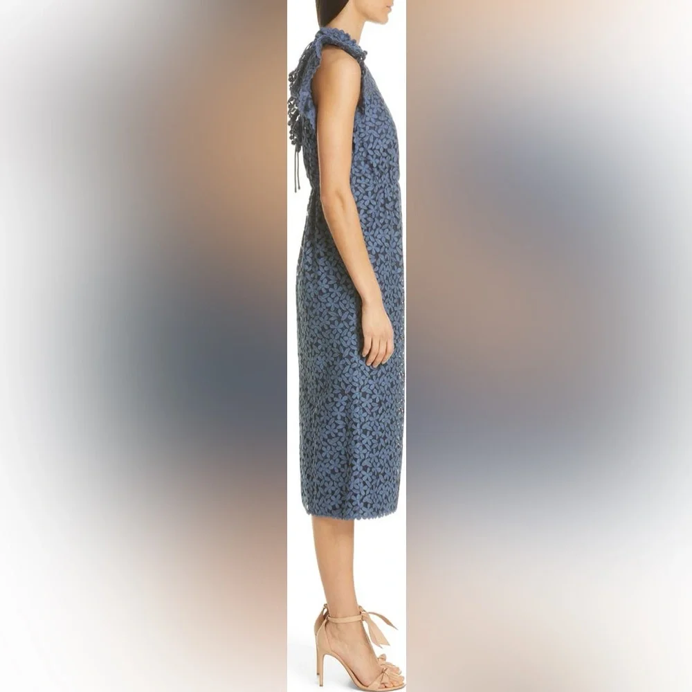 Kate Spade Blue‎ Halter Flutter Sleeve Midi Dress
